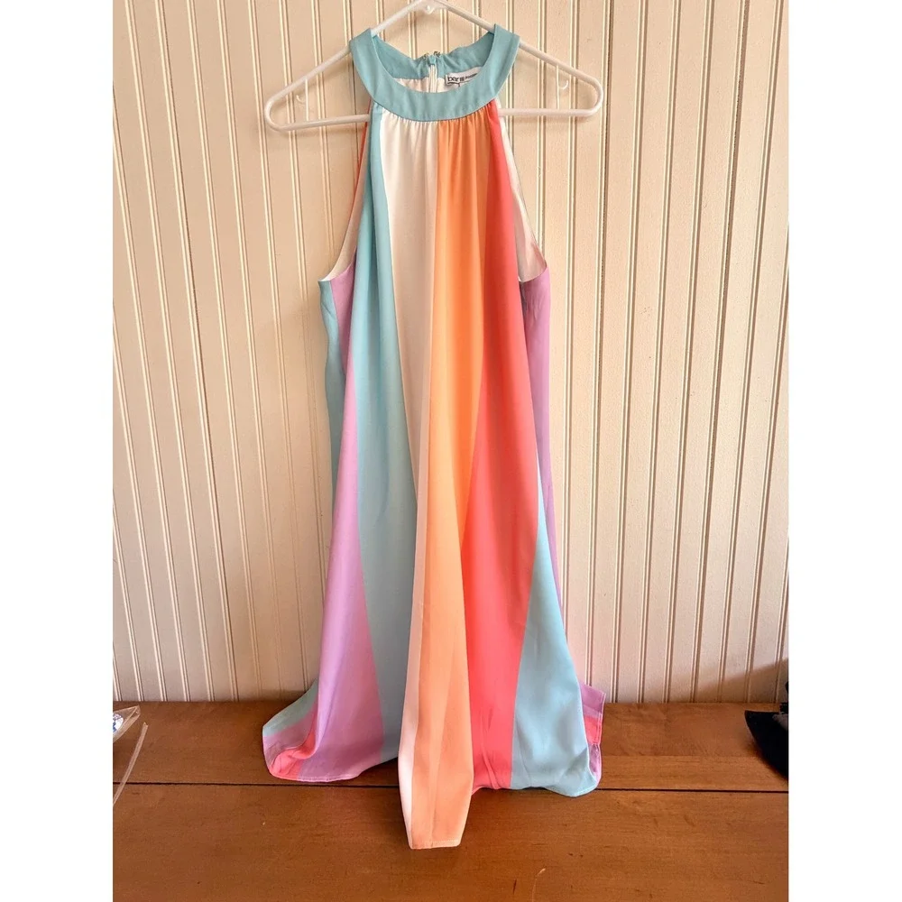 Bar III Womens Pastel‎ Striped Halter Neck Trapeze Dress Multicolor Size M